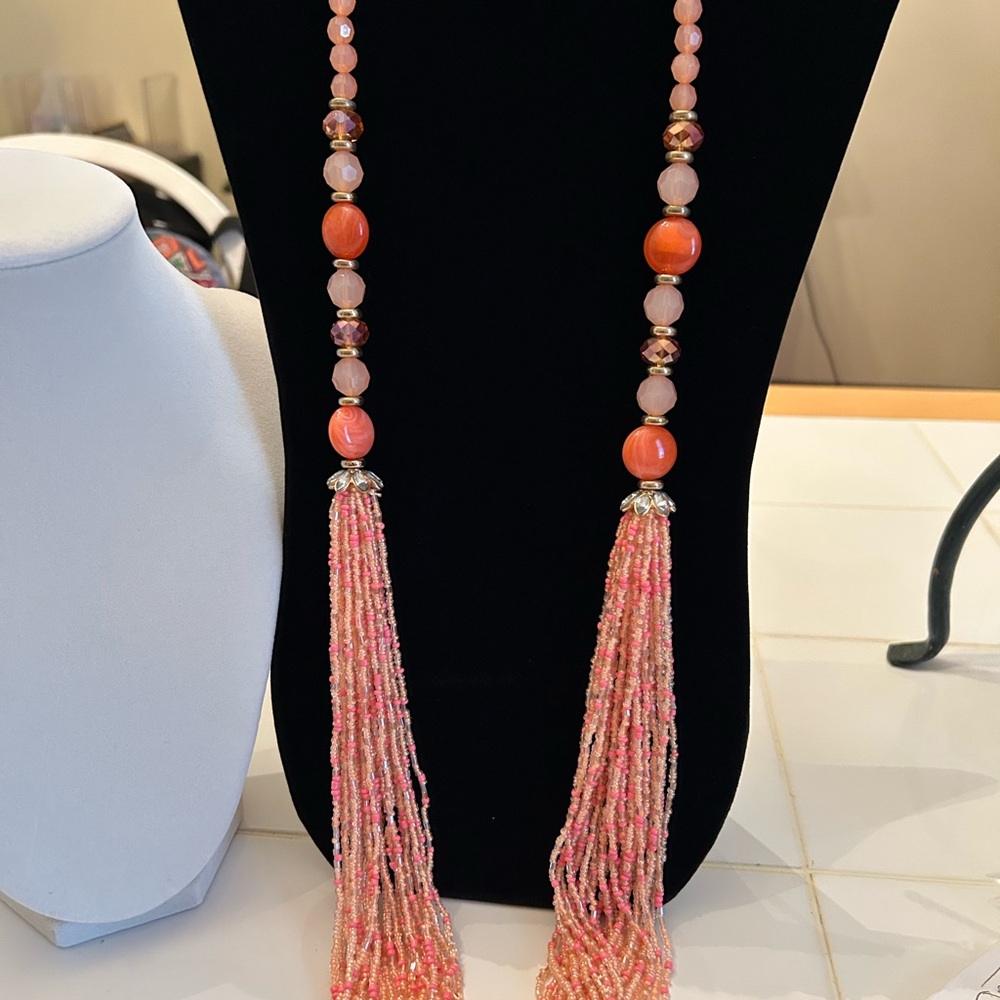 Elegant Pink and Orange Beaded Necklace